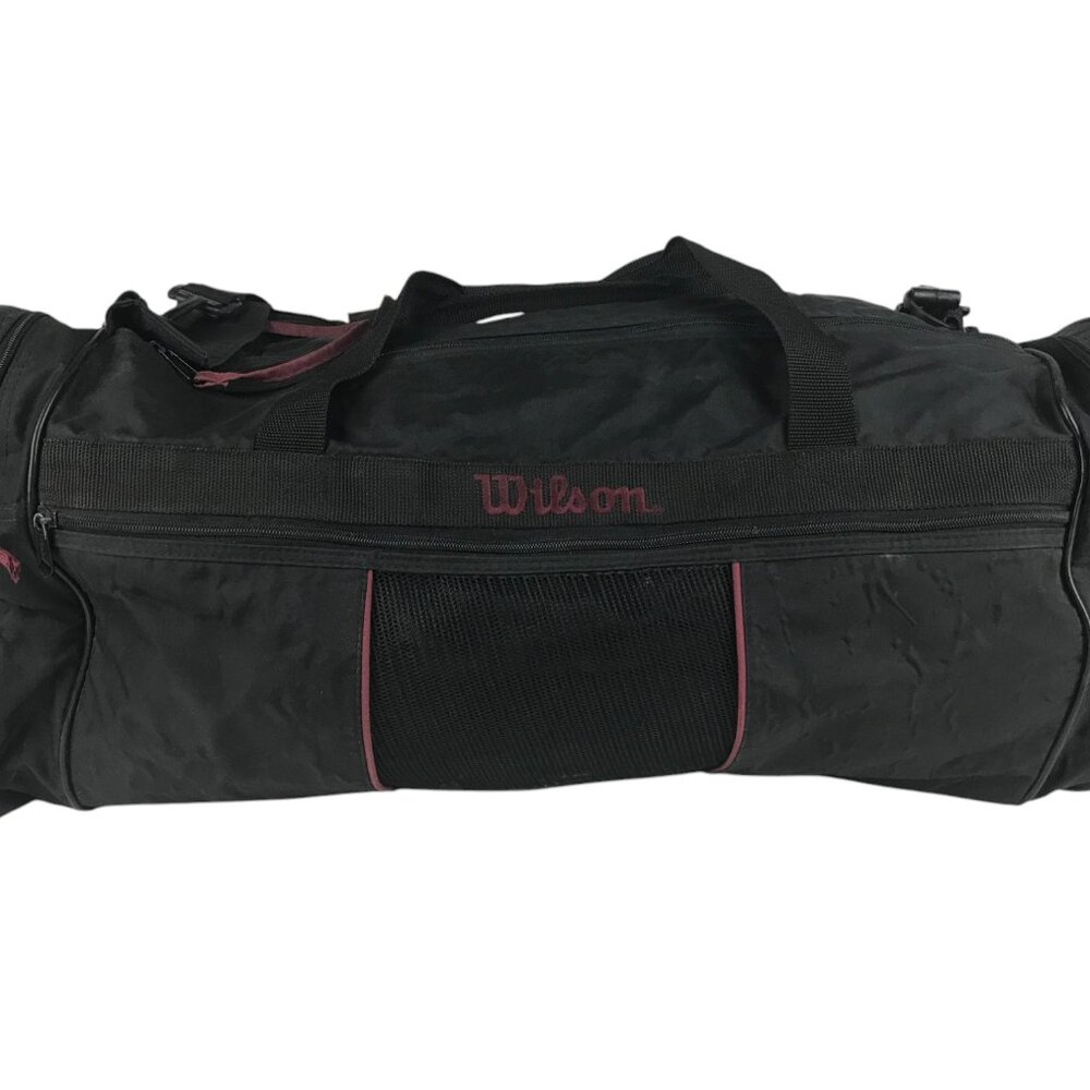 Wilson Unisex Duffle Bag Black/Maroon Nylon Sports Shoulder Strap Zipper Pocket